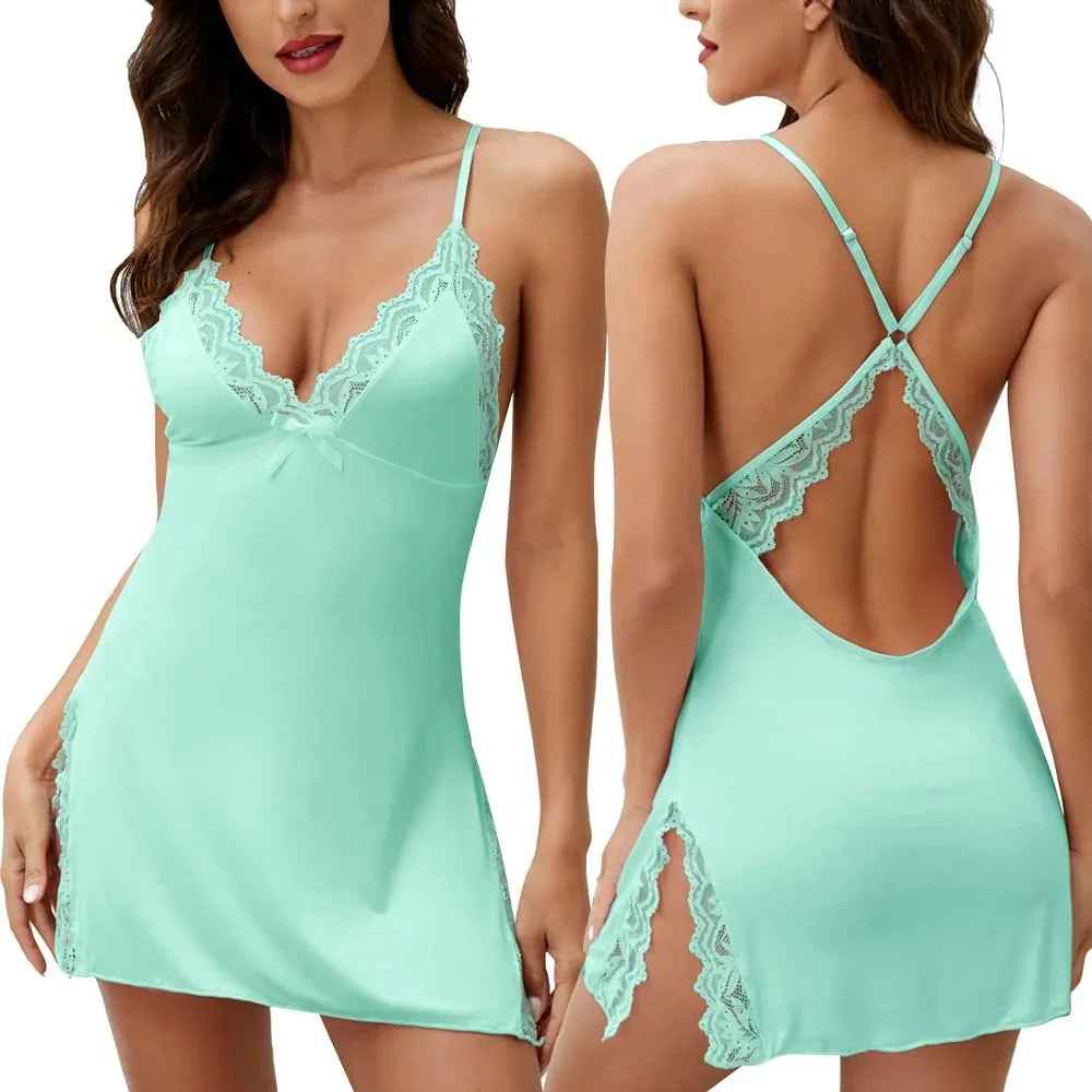 Giorzio Womens Sexy Sleepwear Sexy Chemise Lingerie Cotton Nightgowns For Women Light GreenXXL
